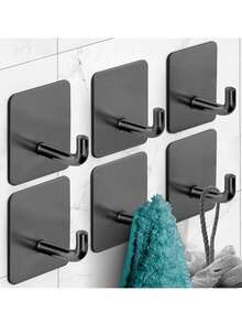 No Drill Stainless Steel Strong Adhesive Bathrobe Towel Hook, Wall Mounted Key Holder, Bathroom Kitchen Accessories Hanger Rack, Rust-Proof Shower Hanging Door, Small Storage Hook, No Nails Required - Black - View 9