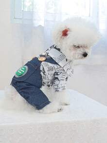 1pc Pet Clothes, Dog Suspender Pants For Small Dogs - Dog Graffiti Suspender Pants - Blue - View 6