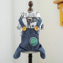 1pc Pet Clothes, Dog Suspender Pants For Small Dogs - Dog Graffiti Suspender Pants - Blue - View 11