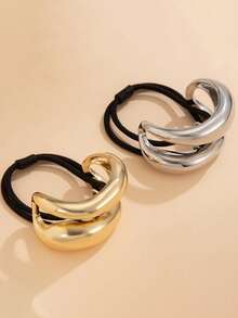 1/2pcs Elegant Gold Metal Minimalist Hair Scrunchies, Luxury Leather Arc Design Hair Ties, Women Simple Fashion Hair Accessories, Glossy Knotted Ponytail Holders, Round Top Ponytail Rings, Elastic Hair Bands, Women Hair Decorations,Summer,Holiday,Travel - Multicolor - View 4