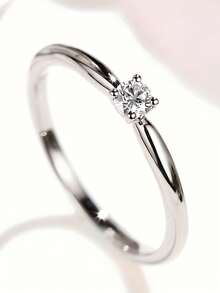 1枚女士优雅方形立方氧化锆戒指，适合作为情人节礼物或婚礼/派对佩戴 - 銀色 - 查看 9