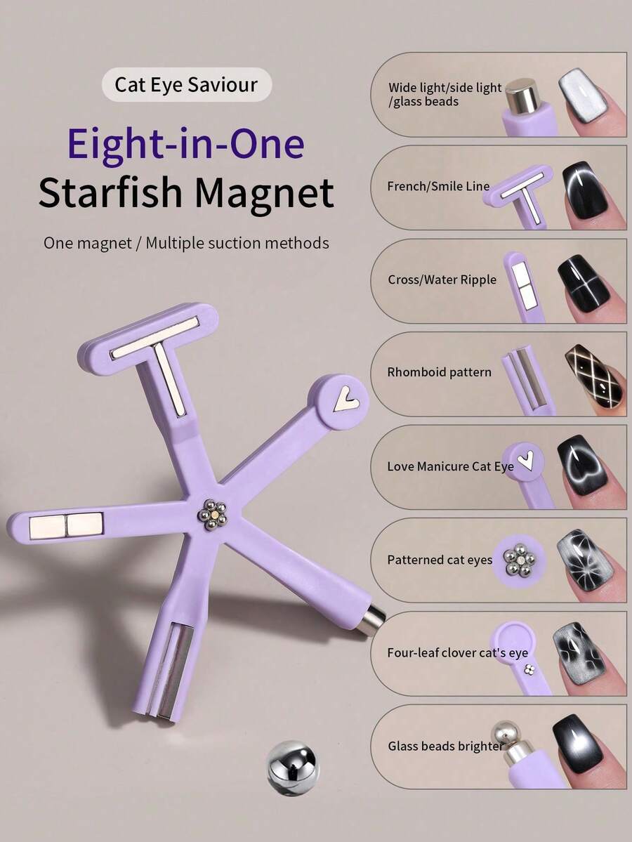 8-In-1 Purple Nail Art Magnetic Gel, Featuring Powerful Magnets, French Cat Eye Nail Polish Gel, Thick Y-Shaped Heart-Shaped Multi-Functional Nail Art Magnetic Tools, Suitable For DIY Manicure, Women Beauty Gifts - Red - View 1