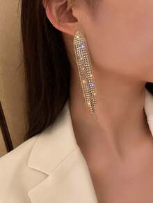 2pcs Fashionable Elegant Rhinestone Design Tassel Earrings, Suitable For Women To Wear For Shopping, Dates And Festivals - Multicolor - View 10