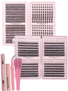 双盒装睫毛嫁接套装，768~992片，DIY睫毛嫁接，D卷度（50D+60D尖头睫毛+下睫毛）8-16mm - 套装包含下睫毛、假睫毛、胶水、卸妆液、镊子和刷子，浓密假睫毛，适用于专业、日常、婚礼、派对、化妆等场合。 - 黑色 - 查看 13