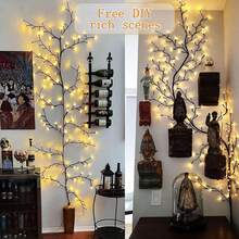1pc Artificial Willow Branch Christmas Fairy Lights, 96 LED, 1.8m/5.9ft, LED Climbing Wall Lights, 8 Lighting Modes, Indoor Outdoor Garden Party Use, USB Powered - Warm white light - View 3