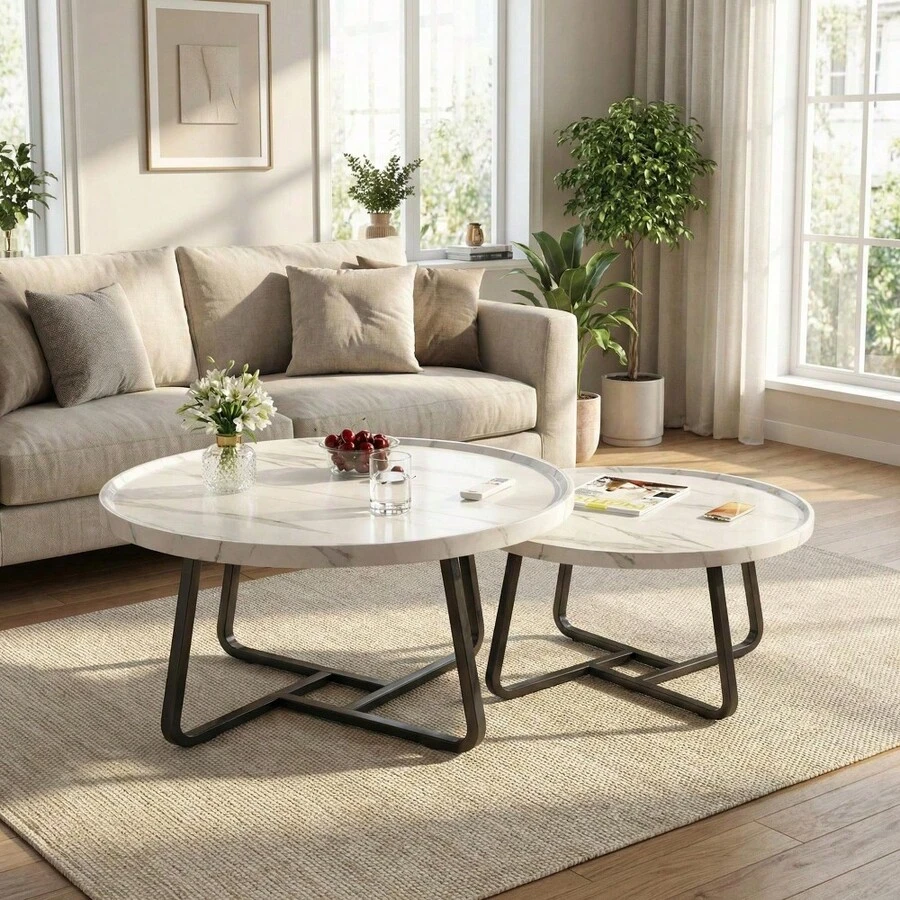 Mid Century Modern Nesting Coffee Table Set Of 2 – Fluted Wood Circle ...