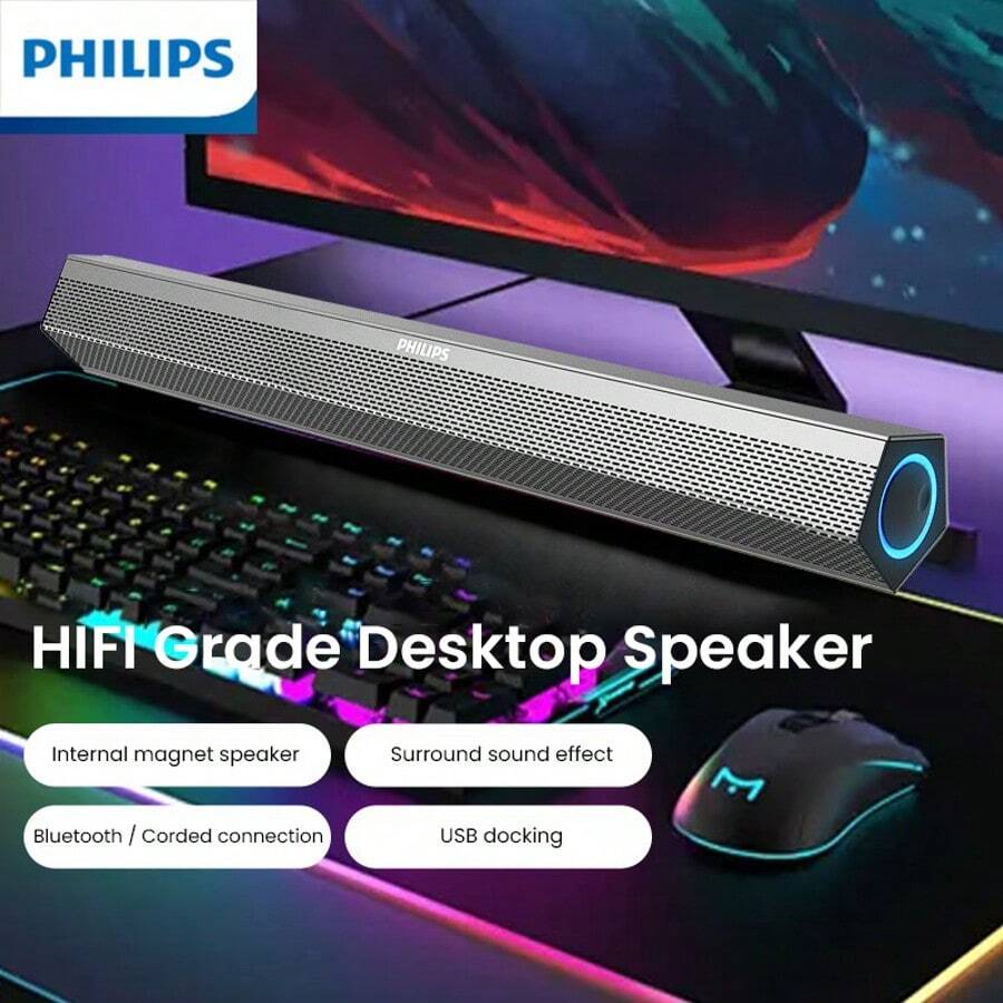 PHILIPS 台式电脑音箱、蓝牙电脑音箱、双连接模式电脑条形音箱、游戏音箱 - 查看 1