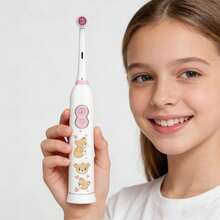 1PC Rotating Electric Toothbrush With 4 Brush Heads, Contains 2 AAA Batteries, Smart Clean Battery Powered Electric Toothbrush, Soft, A Variety Of Patterns - White - View 4