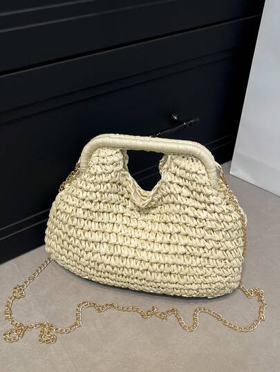 新款贝壳手提包，适合海滩度假，女士草编单肩包，购物、钱包皆宜，适合年轻女士、大学生、新婚夫妇、上班族。也适用于办公室、大学、工作、商务、通勤、户外活动、旅行和野餐。