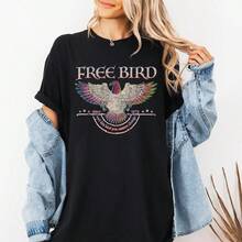 Camiseta Bird, Camiseta de la banda, Camiseta de banda de estilo vintage, Camiseta deúsica retro, Camiseta de banda de rock, Cuello redondo para mujer, Cuello redondo - Negro - Ver 1