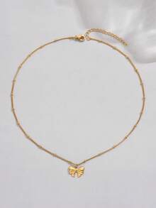 1件时尚钛钢蝴蝶结项链，简约设计，百搭精致奢华锁骨链，适合女孩日常佩戴、派对装扮或作为礼物赠送 - 金色 - 查看 4