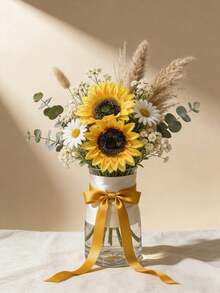 6pcs Artificial Sunflower Stems, Suitable For DIY Crafts And Home Decor - Indoor/Outdoor Fake Flowers. Great For Bridal Bouquets, Tabletop Decor, Valentine's Day, Gifts, Long Stem Artificial Sunflowers. Applicable For Outdoor, Home, Wedding, Birthday Party, Standalone Yellow Decor, Thanksgiving. - Multicolor - View 10