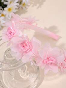 1pc Pink Hair Band For Girls,Mesh Flower Decor Headband For Girls,Fashion Flower Hair Accessories For Girls Party Gifts - Pink - View 6