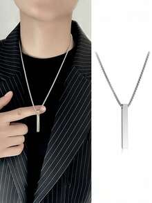 1 pièce Collier pendentif cylindrique géométrique en acier inoxydable pour homme, cadeau pour le petit ami - Multicolore - Voir 1