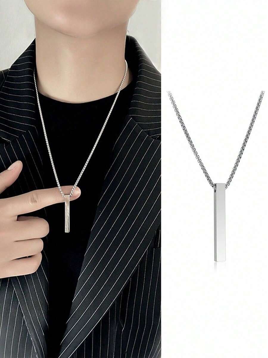 1 pièce Collier pendentif cylindrique géométrique en acier inoxydable pour homme, cadeau pour le petit ami - Multicolore - Voir 1