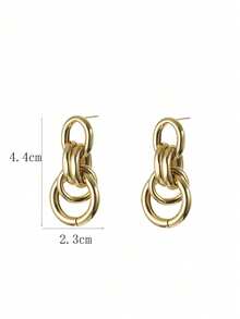 1 Pair Fashionable Geometric Hoop Earrings, Copper Material Gold Color - Style 2 - View 7