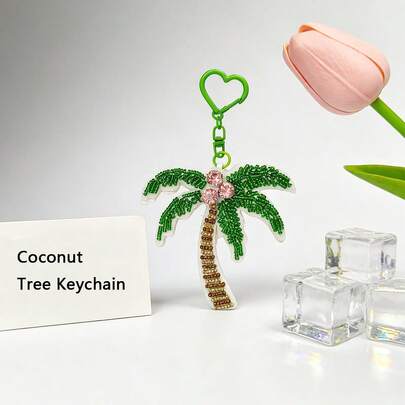 1 pezzo Portachiavi con albero di cocco verde decorato con perline, decorazione in cristallo, ottimo regalo per gli amici