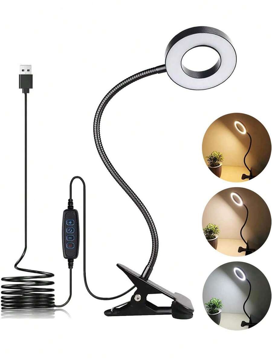 USB LED Desk Lamp Clip On Light, 3 Light Mode 10 Dimmable Brightness Eye Caring Book 360°Adjustable Reading Lights For Books In Bed, Bedside Table, Study, Craft - Multicolor - View 1