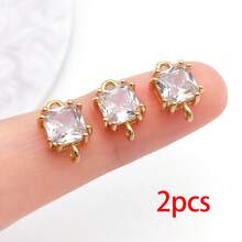 2pcs Brass Square Charms Cubic Zirconia Square Dangle Charm Real 18K Gold Plated Charms With Jump Rings Connecter Charms For DIY Necklace Bracelet Jewelry Making - Multicolor - View 9
