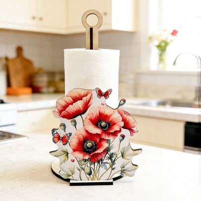1/4 قطعة حامل مناديل خشبي قائم بتصميم زهري جميل، مثالي لتخزين المناديل. مناسب للمطابخ والغرف والصالات المعيشية وديكور المنزل. يشكل هدية رائعة.
