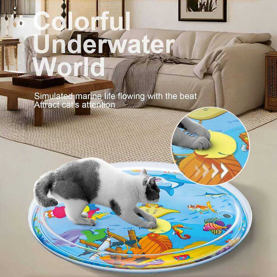 Durable Anti-Scratch Pet Splash Mat For Cats & Dogs, Non-Slip Easy To Clean, Thick PVC Material, Interactive Underwater Adventure Design - Multicolor - View 1