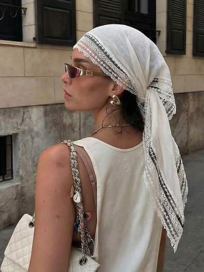 1pc Women's Solid Color Elegant Lace Headscarf/Scarf, Headband, Casual Fashion Wedding Headpiece, Suitable For Vacation And Celebration Occasions