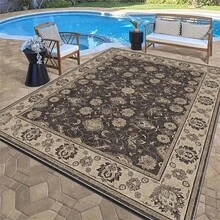 1 pieza Alfombra con estilo persa vintage de tonos negro oscuro y marrón beige con emblema central con patrón floral y de voluta. Tela de terciopelo con un peso aproximado de 850g y un grosor de aproximadamente 0,6 cm. Alfombra duradera, antideslizante y fácil de limpiar. Disponible en varios tamaños. Adecuada para cocina/sala de estar/comedor/dormitorio/balcón/baño/estudio. Excelente opción de decoración del hogar. - A - Ver 6
