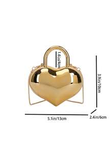 新款亚克力迷你手提包，时尚托特包，个性化心形手拿包，优雅晚宴包，配链条肩带 - 金色 - 查看 2