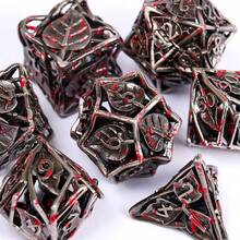 7pcs Red Bloodstain Metal Dice Set, Suitable For Role-Playing RPG Tabletop Card Games - Multicolor - View 3