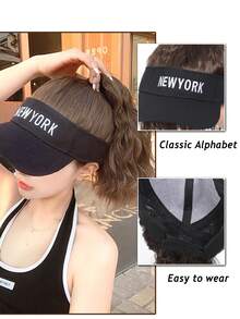 Hat Wigs Synthetic Curly Wavy Ponytail Wigs With Empty Top Hat For Women Daily Party Use,Letter Black Sunshade Ha Hooded Wig - Multicolor - View 3