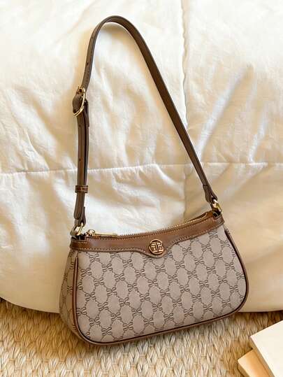 Klassische französische Stil Clutch Tasche, multifunktional wasserdicht bedruckter Stoff, Metallschnallen Dekor, verstellbarer langer Schultergurt, Reißverschluss, Kontrastnaht Design, Nische Lässig Damen Umhängetasche, Geldbörse, Schultertasche, Business Pendlertasche, geeignet für Einkaufen, Pendeln und Outdoor-Veranstaltungen.