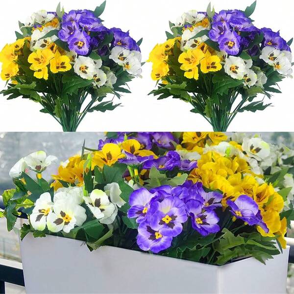 3pcs Artificial Small Wildflowers, Viola, Daisy, UV-Resistant Fake Plastic Flowers, Bulk, Suitable For Home, Wedding, Kitchen Garden, Dining Table, Indoor/Outdoor Decor (Mixed Colors), Valentine's Day, Birthday, Graduation Gift