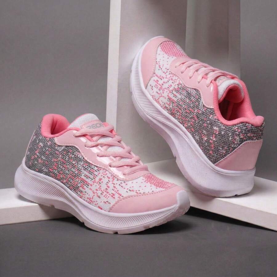 Children's Casual Sneakers With Glitter Details - Ideal For Everyday Wear - 白色粉紅色 - 查看 1