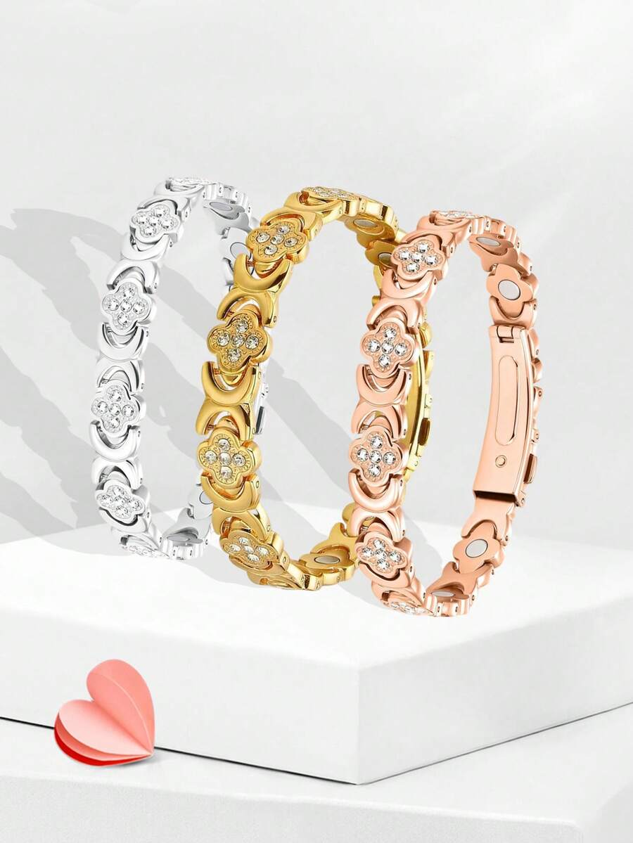 1件女士纯铜四叶草手链，配备3500高斯强磁纯铜磁性手链 - 四葉草 - 查看 1