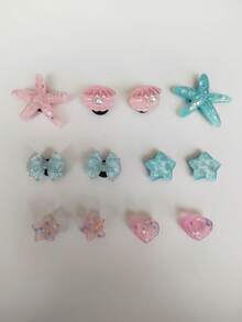 Bộ 12 phụ kiện trang trí giày hình nơ, sao biển, vỏ ngọc trai, trái tim, ngôi sao năm cánh, thích hợp cho dép xăng đan, dép đi biển, dép lê. - Nhiều màu - Xem 11