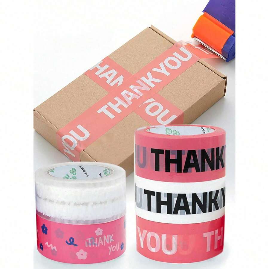 Pink "Thank You" Printed Decorative Packaging Tape Suitable For Small Businesses