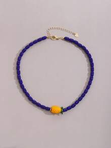 1 pieza Collar de cuentas de vidrio hecho a mano, diseño de fruta transparente de estilo artesanal bohemio, accesorio de moda para la playa, nueva llegada primavera/verano 2026 - rodajas de limón y naranja - Ver 15