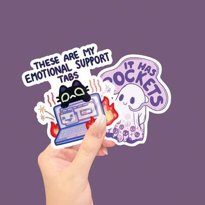 Hình dán mèo dễ thương có túi, hình dán mèo biểu cảm chống nước - Thiết kế "Đây là những chiếc túi đựng cảm xúc của tôi", hình mèo đen dễ thương - Hình dán vinyl chống nước, chống trầy xước, hình dán vui nhộn cho máy tính xách tay, xe máy, túi xách, đàn guitar, xe tay ga, hình dán ô tô, hình dán cản xe.