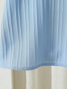Vestido de verano para niñas pequeñas con estilo, vestido de unicolor de manga corta con decoración de lazo y cierre trasero con botones - Lavado ligero - Ver 7