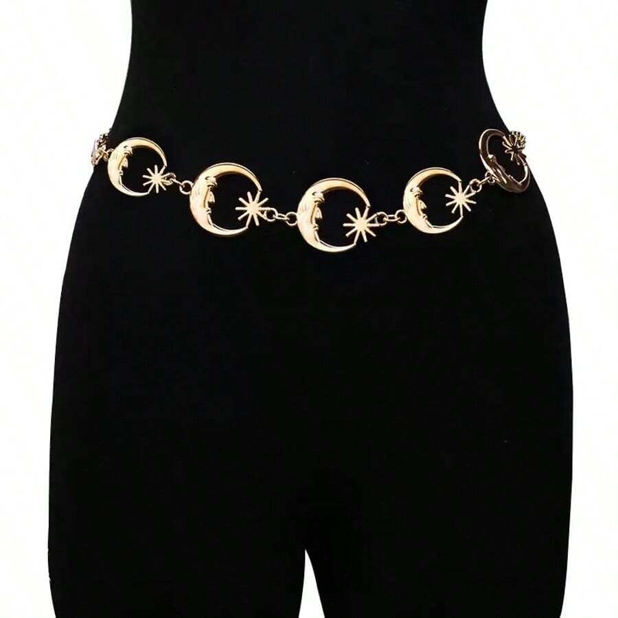 Fashionable Metal Waist Chain Accessory, Sexy Floral Print Body Chain For Dress, Zinc Alloy - Gold - View 1
