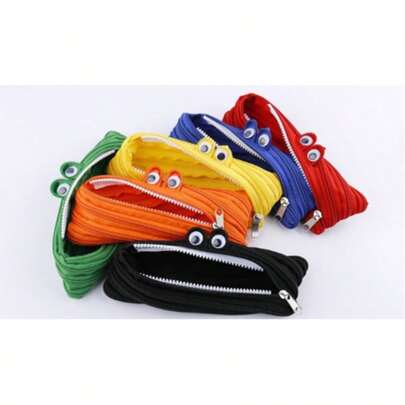 Creative Personalized Quirky Zipper Pencil Case, Student Stationery Pouch, Cute Niche Pencil Bag, Stationery Box Monster Pencil Bag, Creative Zipper Large Capacity Pencil Bag, Made Of Thick Material, Comfortable Feel, Non-Deformable, Can Be Used As Pencil Case, Glasses Case, Cosmetic Bag, High-Quality Metal Zipper, Smooth And Fluent, Non-Stuck, Bright Colors, Simple And Generous, Cute Big Eye Design, More Personalized Whole Body Composed Of A Long Zipper, Paired With 3D Big Eyes Instantly Transforms Into A Zipper Monster.