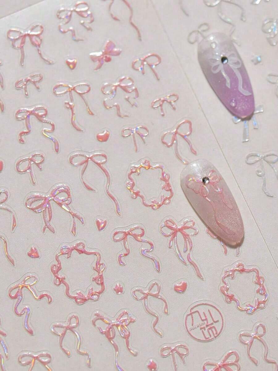 1pc 5D Crystal Diamond Nail Sticker, Pink Swan Flower Frame Butterfly Pattern, Self-Adhesive Nail Art Sticker, Cute DIY Decorative Accessory Nails Nail Stickers - 多色-3 - 查看 1