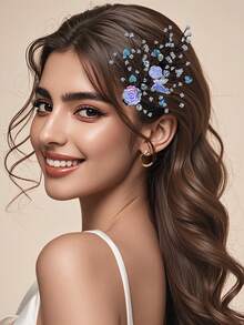 1 chiếc kẹp tóc pha lê hình hoa và bướm nhiều màu sắc thời trang, phụ kiện tóc hình trái tim phù hợp cho cô dâu, đám cưới, hẹn hò, đi chơi, lễ hội, tiệc tùng, trang phục thường ngày, kẹp càng cua. - Màu xanh lam - Xem 8