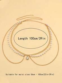 1 chiếc dây đeo eo kim loại nhiều lớp tối giản thời trang dành cho nữ, phụ kiện trang sức, dễ dàng phối hợp với váy, trang sức cơ thể dạng chuỗi ngọc trai. - Vàng - Xem 3