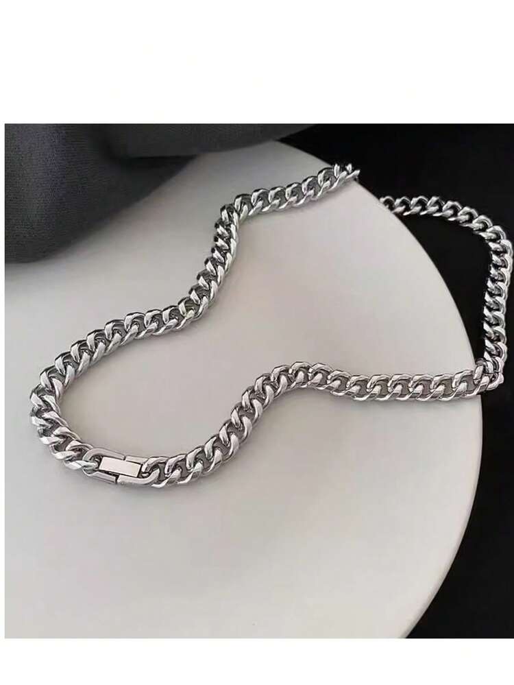 Collar de eslabón cubano de acero de titanio, collar versátil tipo gargantilla para hombres - Plateado - Añade 6