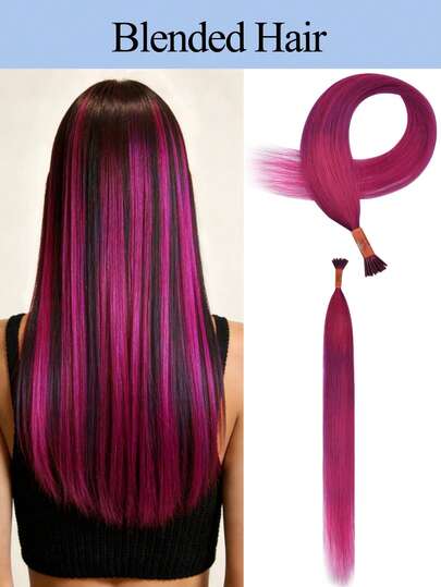 18英寸I型接发，混合发丝，20片装，红色隐形接发，美发配件，打造自然造型，适合派对，I型接发，女士适用。