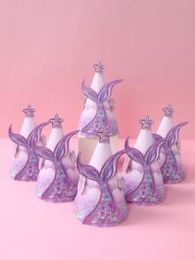 6pcs Mermaid Birthday Party Hats,DIY Purple Butterfly Tail Pattern Baby Shower Party Paper Hats,Mermaid Party Hats, Diy Mermaid Theme Hat With Mermaid Tail Decorative Stickers, 1st Birthday Party Handicraft Hat, Baby Shower Party Accessories Hats,Baby Shower Decor,1st Birthday Decor,Gender Reveal Party Decor,Baby Birthday Party Supplies,Baby Shower Gift,Party Favor - Mermaid - View 2