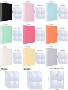 25 trang, 100 ngăn đựng thẻ, bìa kẹp 6 vòng A5, túi đựng ảnh 2.5x3.5 inch, tấm bảo vệ trang 4 ngăn hai mặt, túi đựng thẻ giao dịch siêu trong suốt. - Nhiều màu - Xem 2