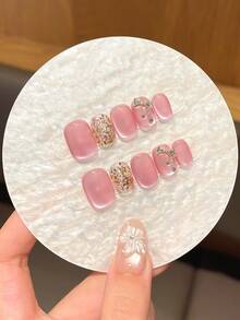 10PCS DIYhandmade Sequined Cat Eye Three-Dimensional Small Diamonds With Simple And Cute Style. Short Press Style Nails Suitable For Women, Girls, And Students In Daily Life, Dances, Parties, And College Style. Comes With Jelly Glue And Rubbing Strips For Press Nails - Multicolor - View 7