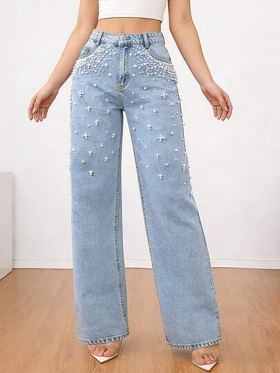 Mobula Sound 女士休闲优雅可爱直筒牛仔裤，春夏百搭，适合休闲、派对、度假、日常穿着、旅行、机场等场合。